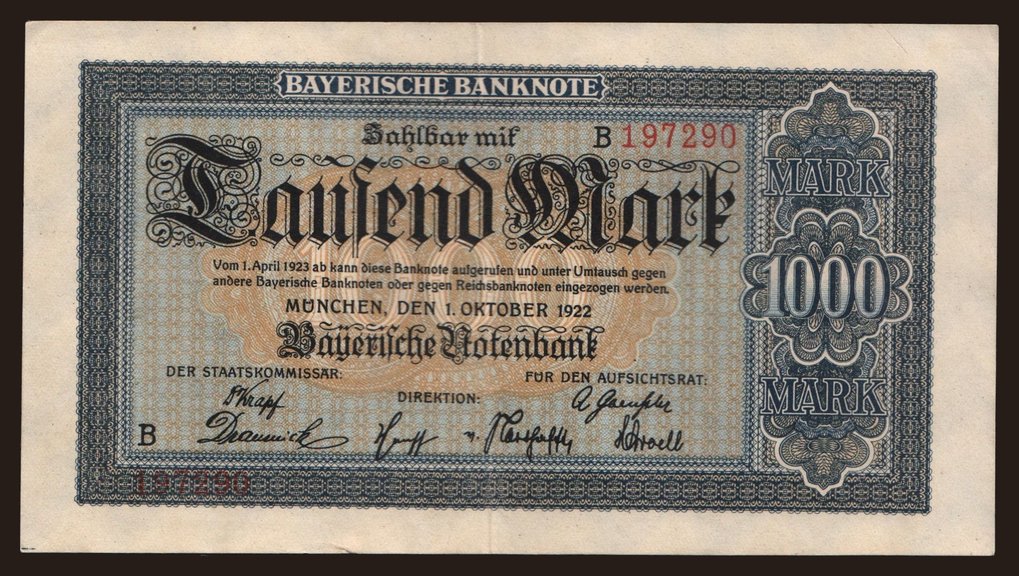 Bayerische Notenbank, 1000 Mark, 1922
