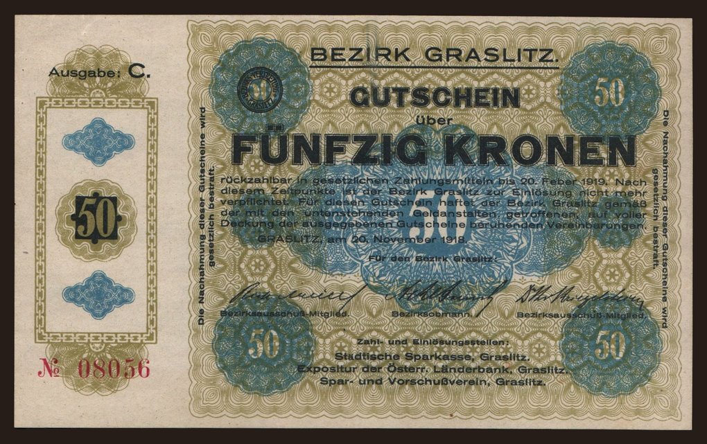 Graslitz, 50 Kronen, 1918