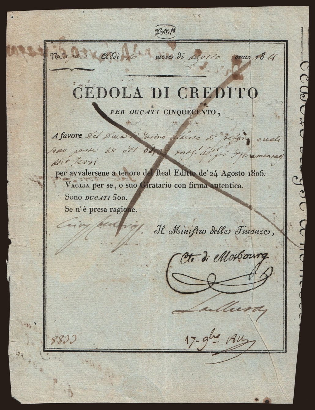 Naples, 500 ducati, 1806