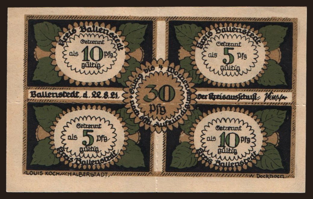 Ballenstedt, 2x 5 Pfennig, 10x 10 Pfennig, 192?