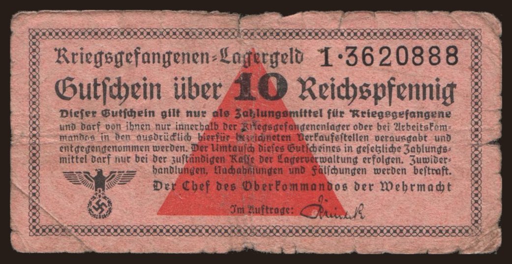 Lagergeld, 10 Reichspfennig, 1939