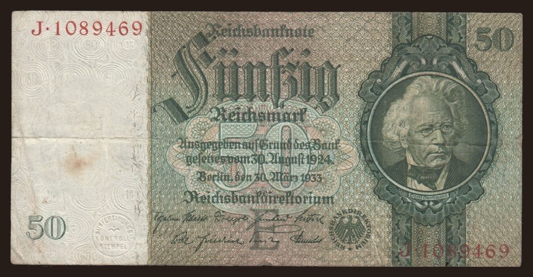 50 reichsmark, 1933, E/J