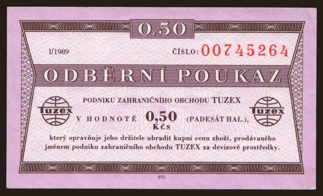 Tuzex, 0.50 korun, 1989