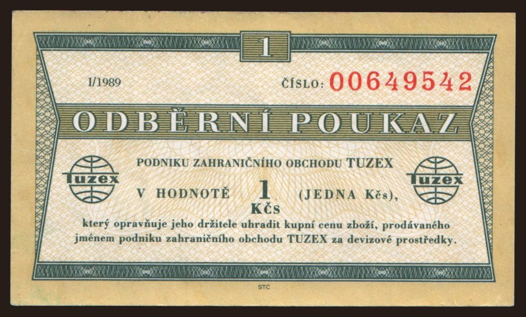 Tuzex, 1 koruna, 1989