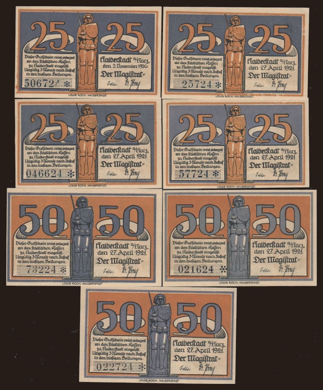 Halberstadt, 7x 25 - 50 Pfennig, 1921