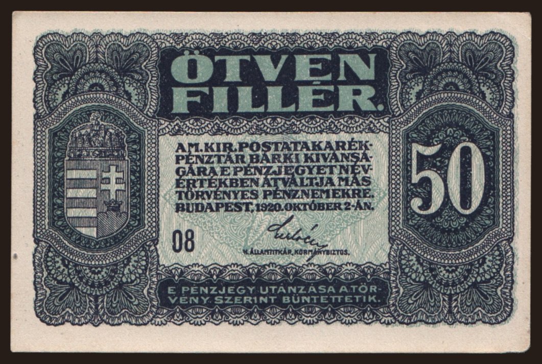 50 fillér, 1920