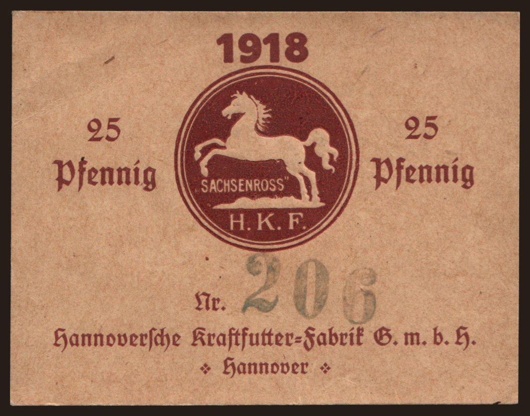 Hannover/ Hannoversche Kraftfutter-Fabrik, 25 Pfennig, 1918