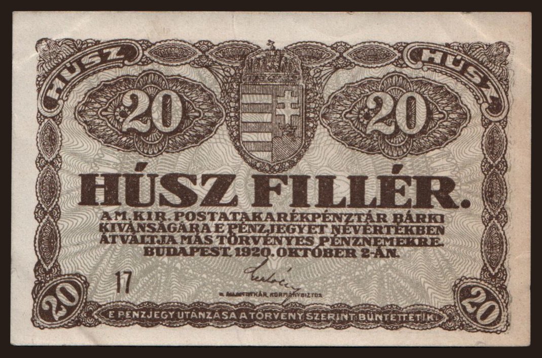 20 fillér, 1920