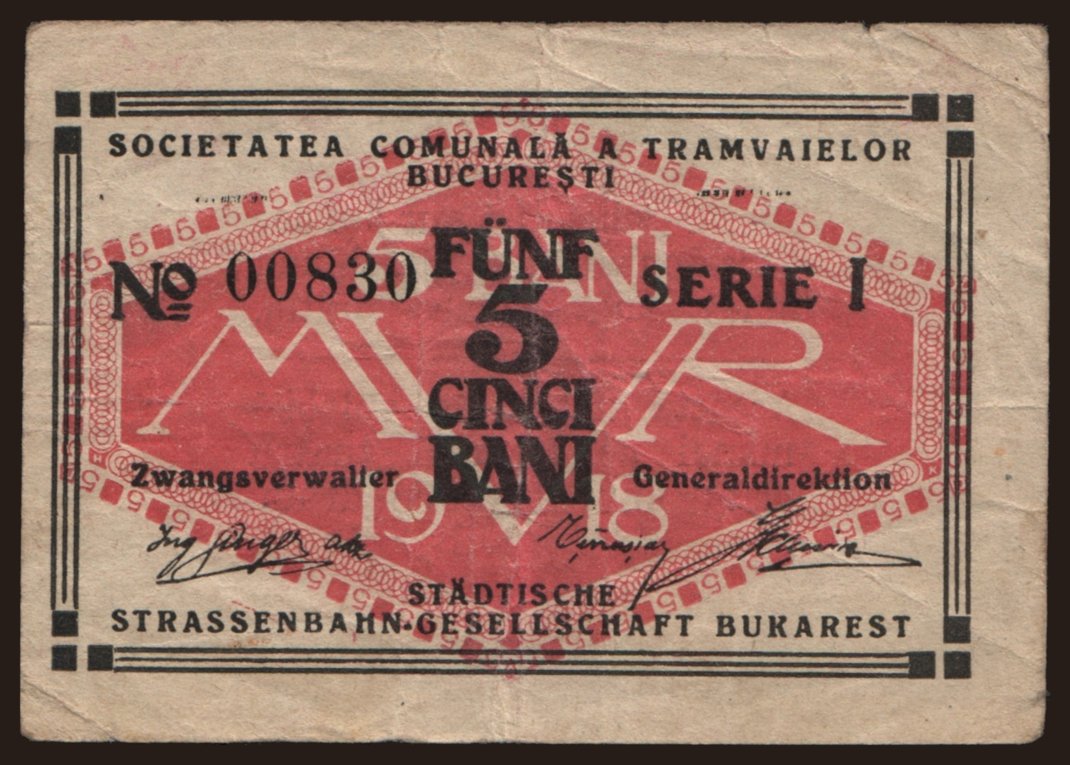 Tramvaiele Comunale, 5 bani, 1918
