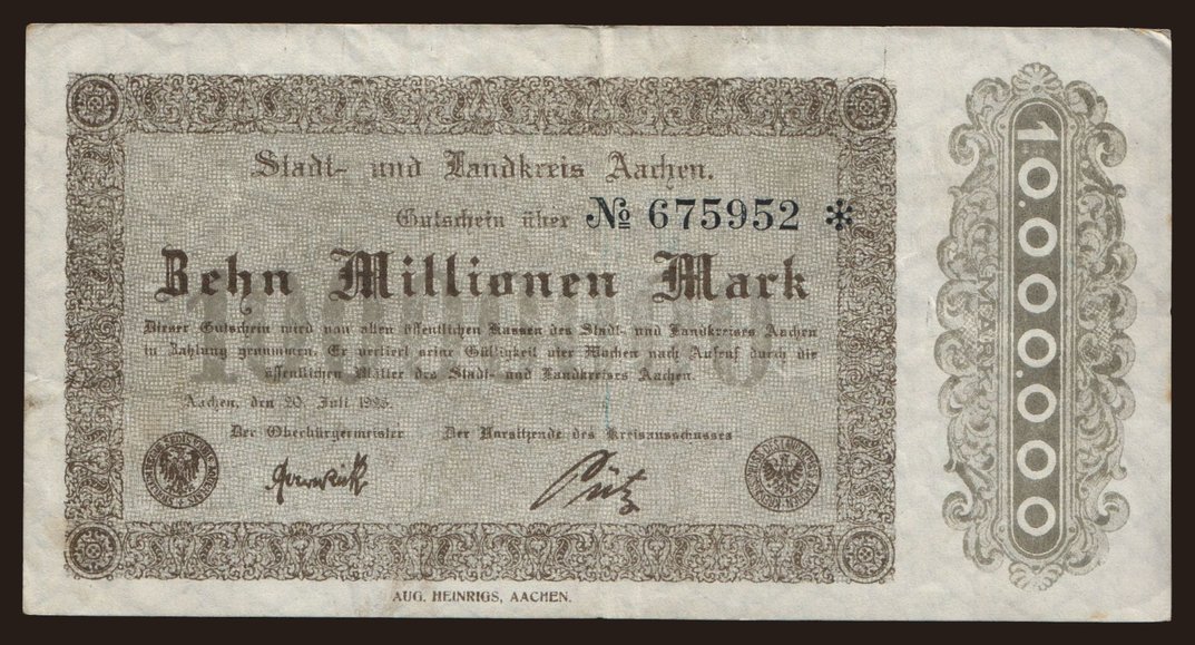 Aachen/ Stadt- und Landkreis, 10.000.000 Mark, 1923