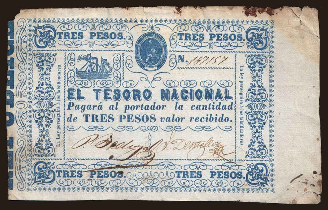 3 pesos, 1865