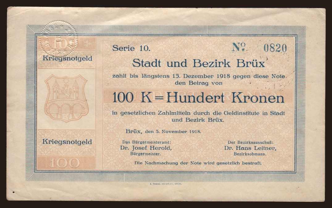 Brüx, 100 Kronen, 1918