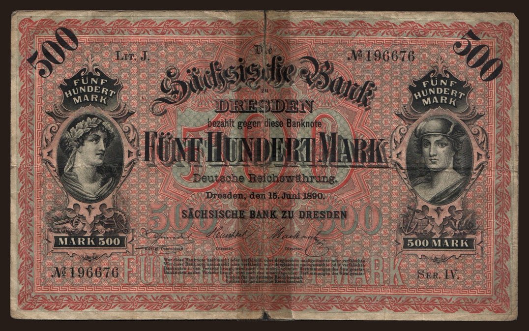 Sächsische Bank zu Dresden, 500 Mark, 1890