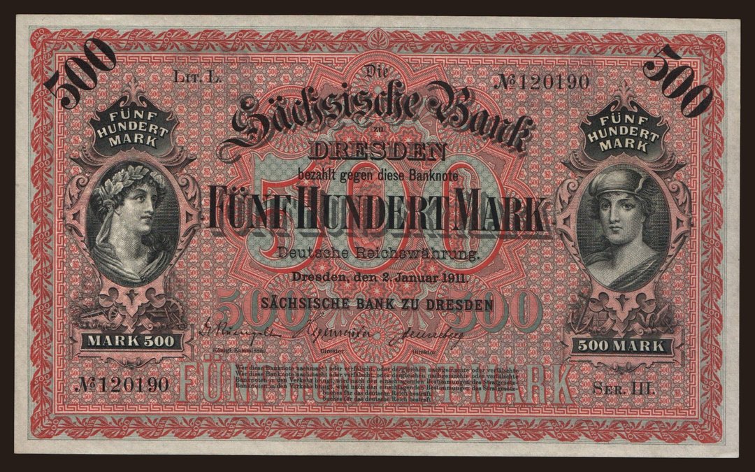 Sächsische Bank zu Dresden, 500 Mark, 1911