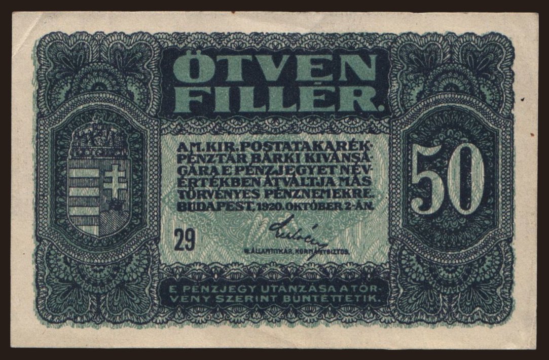 50 fillér, 1920