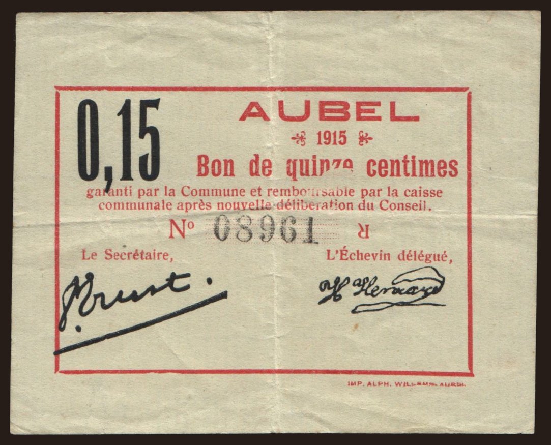 Aubel, 15 centimes, 1915