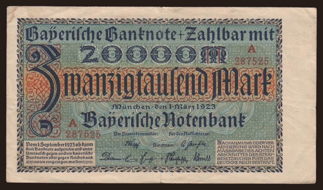Bayerische Notenbank, 20.000 Mark, 1923