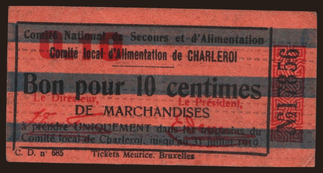 Charleroi, 10 centimes, 1919