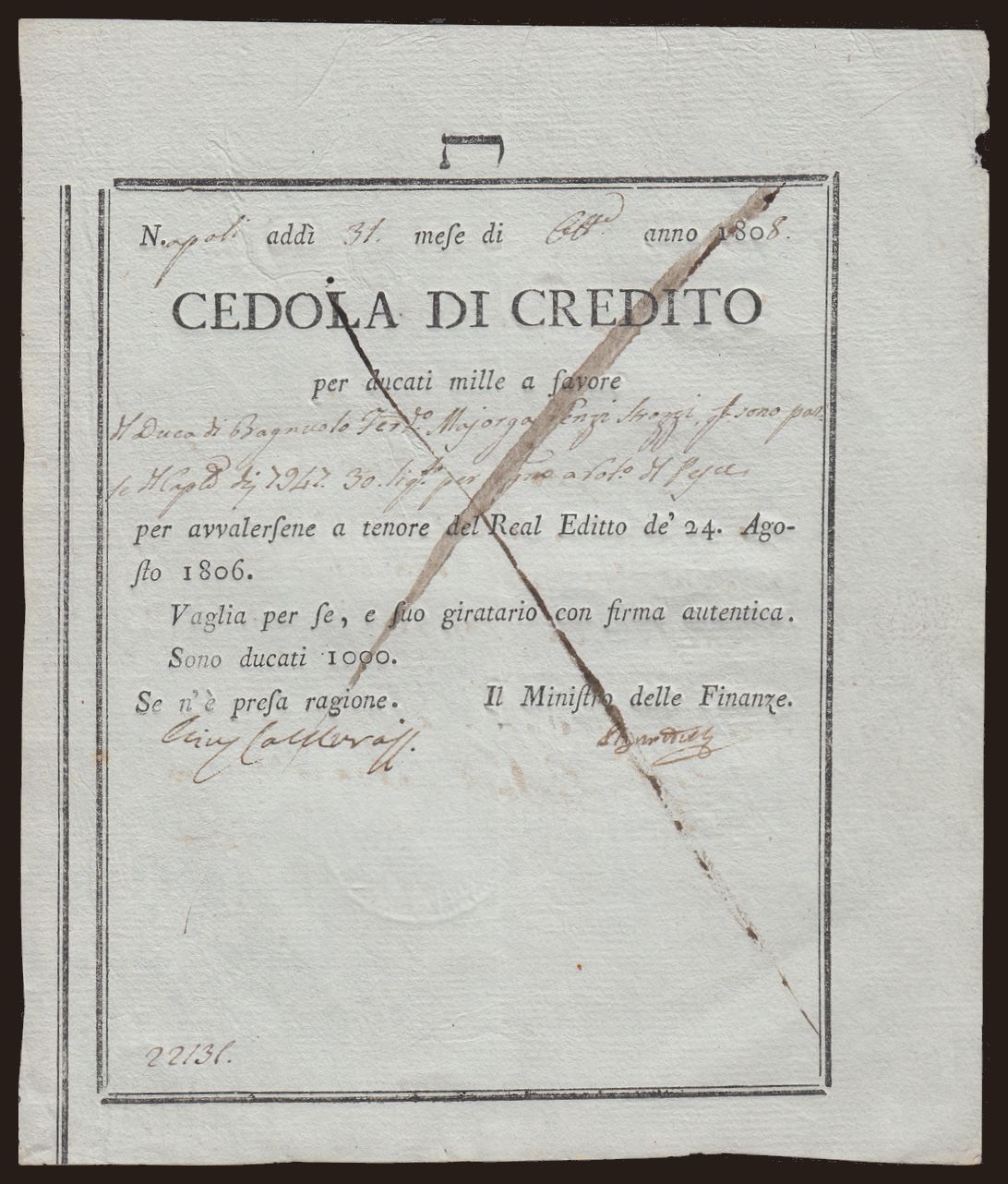 Naples, 1000 ducati, 1806