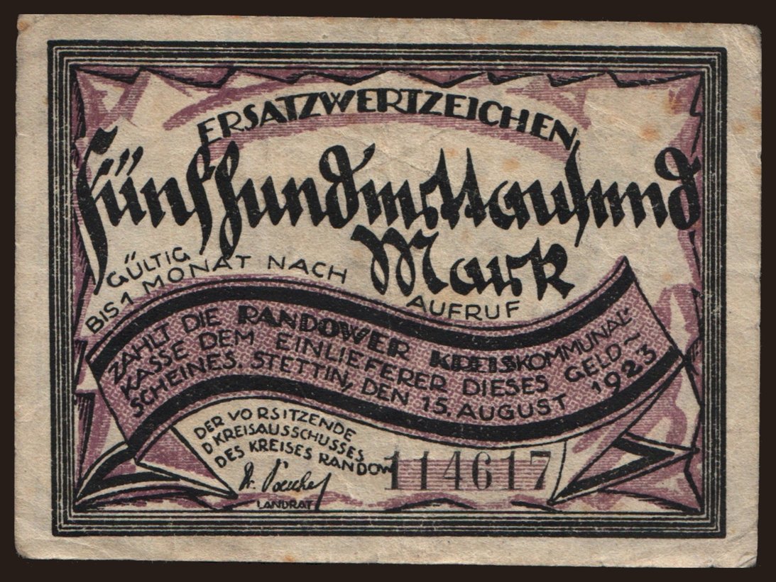 Randow/ Kreis, 500.000 Mark, 1923
