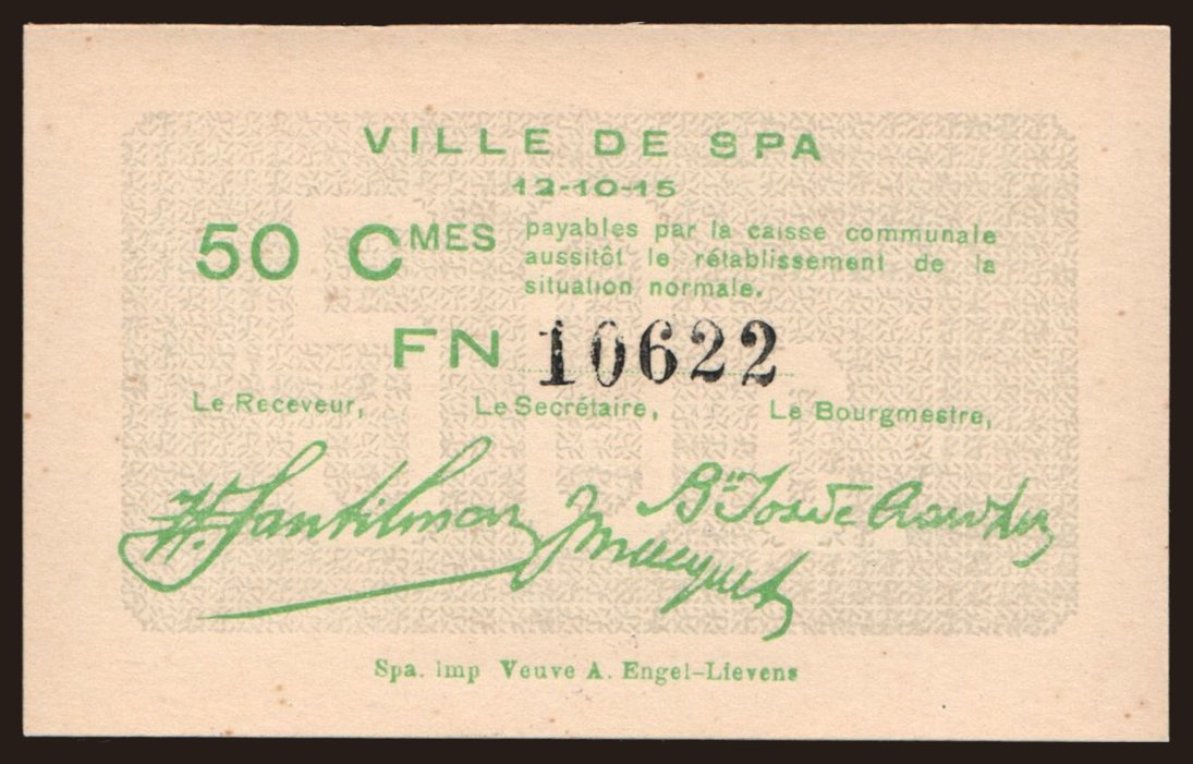 Spa, 50 centimes, 1915