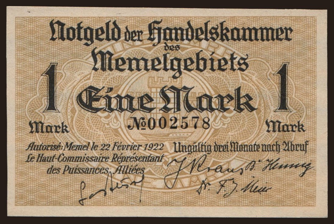 Memel, 1 Mark, 1922