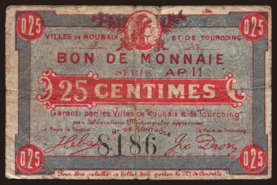 Roubaix, 25 centimes, 191?