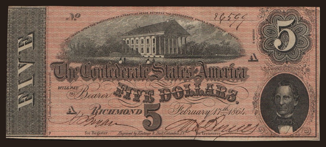 CSA, 5 dollars, 1864