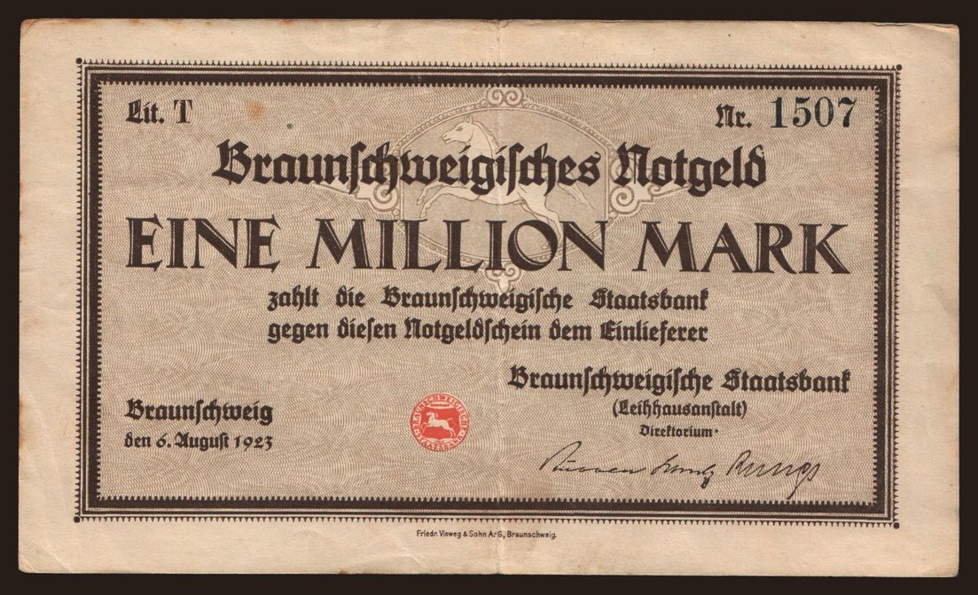 Braunschweig/ Braunschweigische Staatsbank, 1.000.000 Mark, 1923