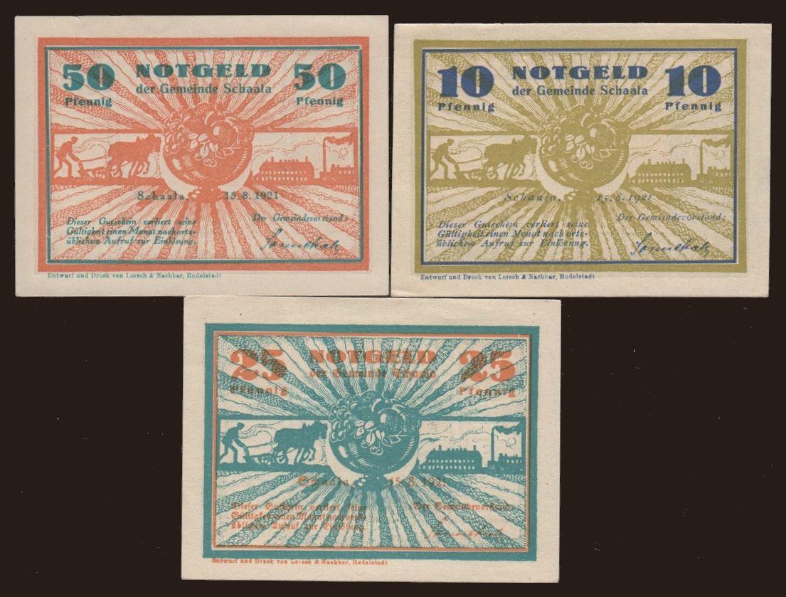 Schaala, 3x 10 - 50 Pfennig, 1921