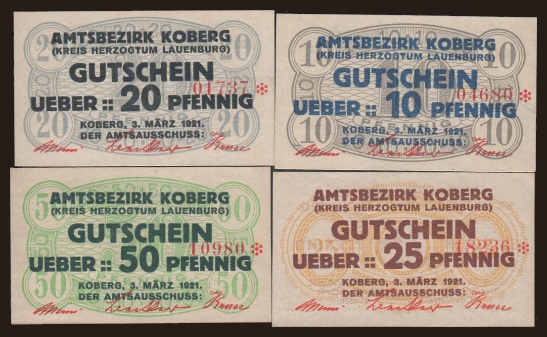 Koberg, 4x 10 - 50 Pfennig, 1921