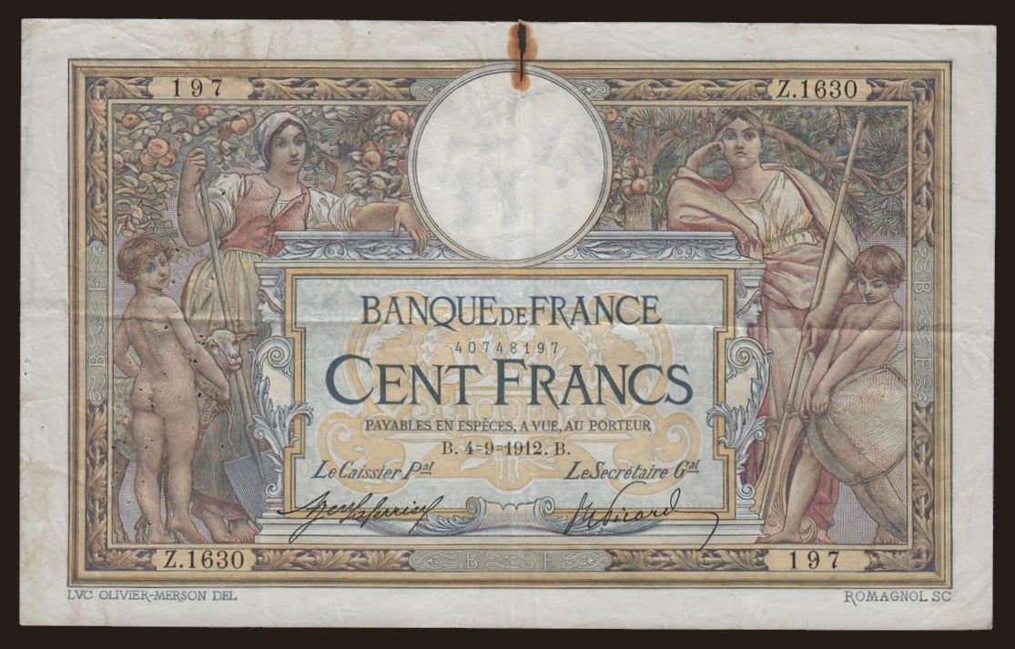 100 francs, 1912