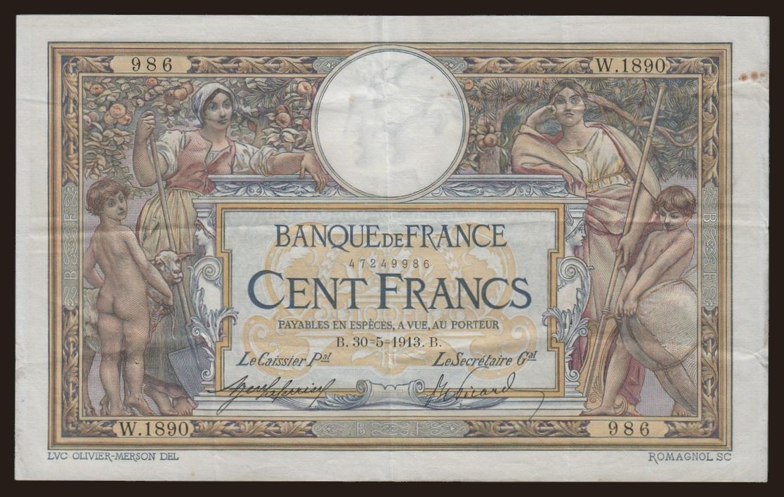 100 francs, 1913
