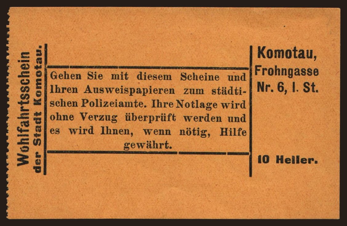 Komotau/ Wohlfahrtsschein, 10 Heller, 191?