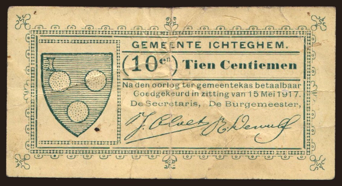 Ichteghem, 10 centiemen, 1917