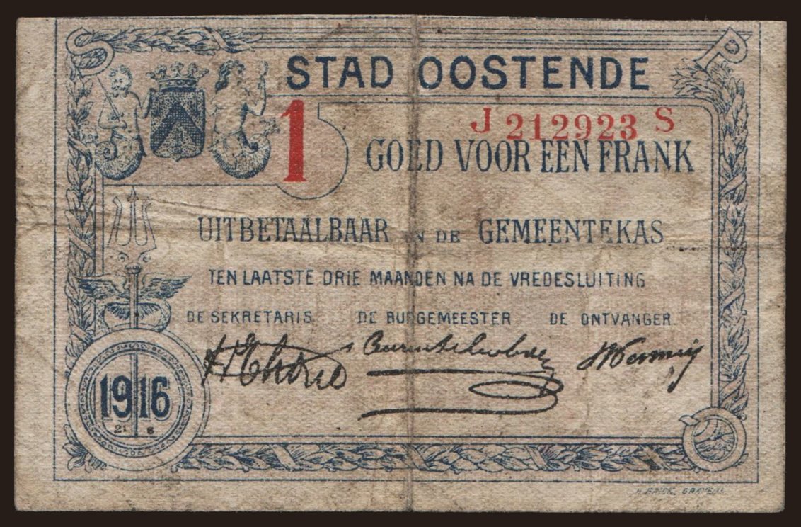 Oostende, 1 frank, 1916