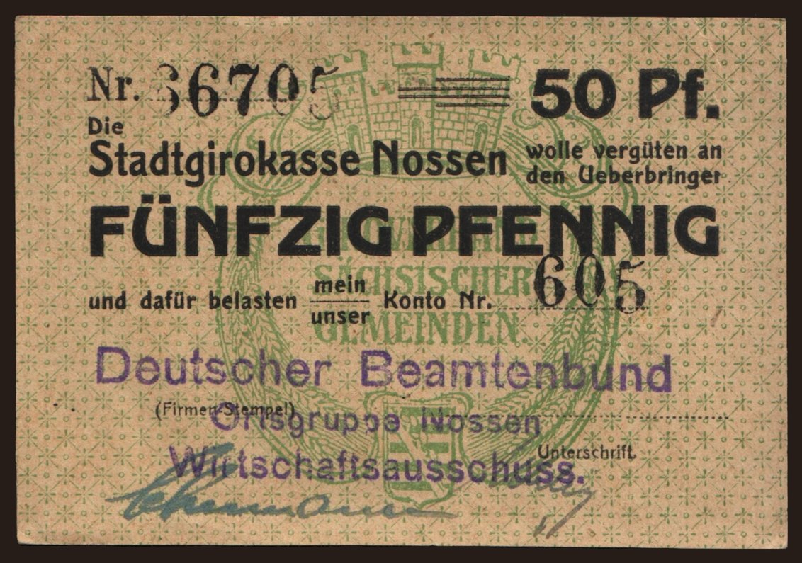 Nossen/ Stadtgirokasse Nossen, 50 Pfennig, 191?