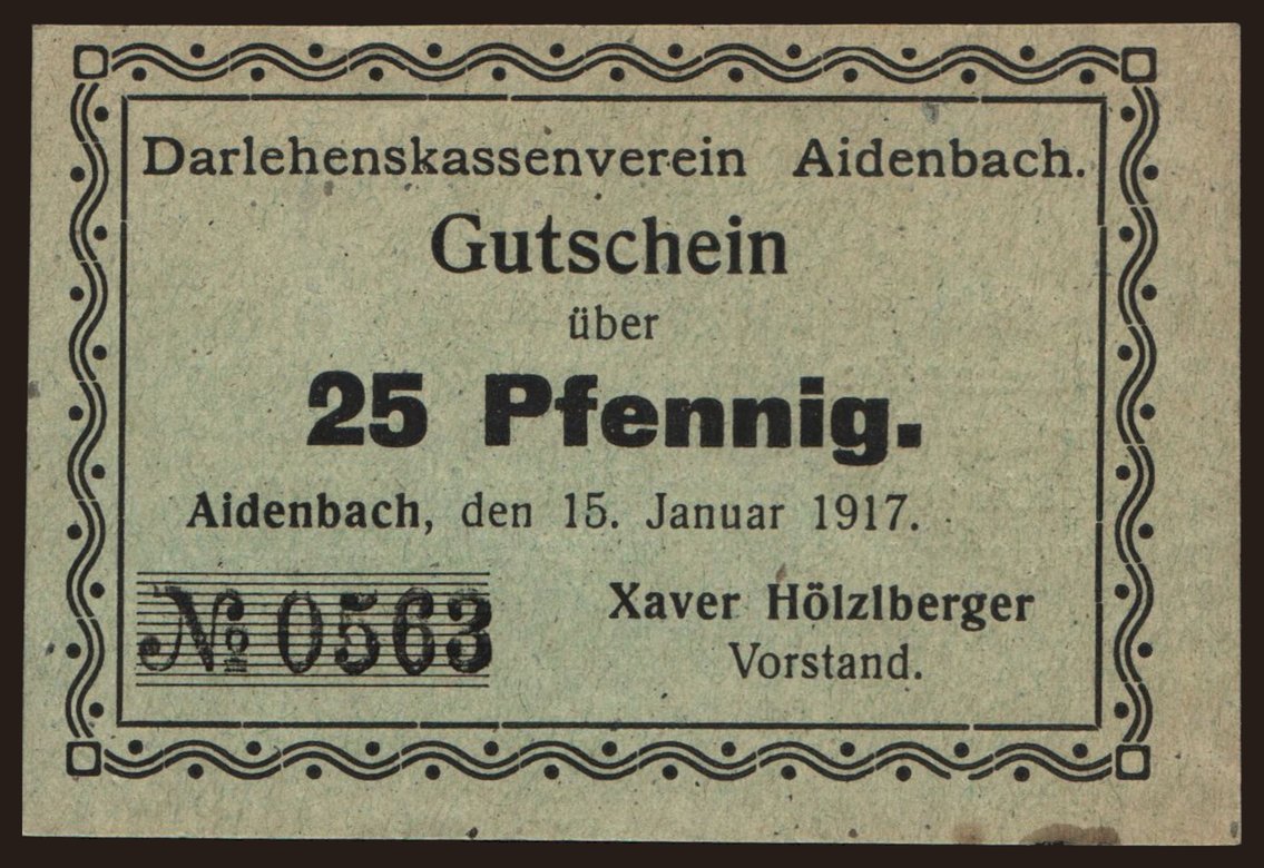 Aidenbach/ Darlehenskassenverein, 25 Pfennig, 1917