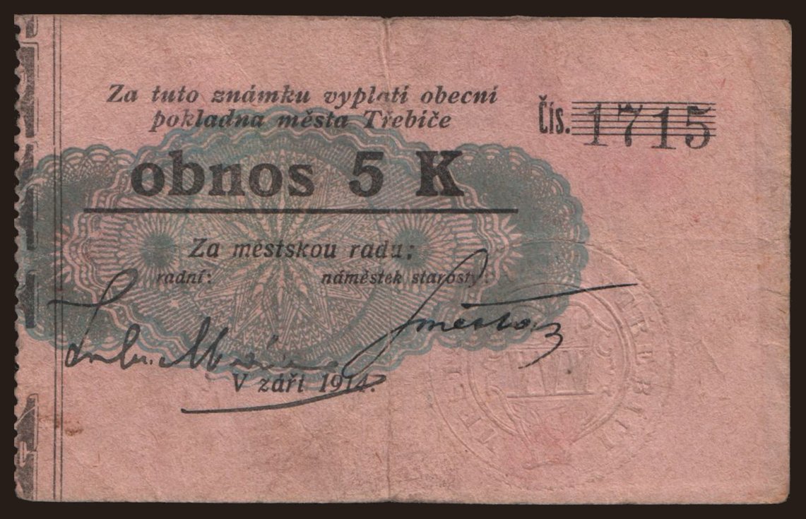 Třebíč, 5 korun, 1914