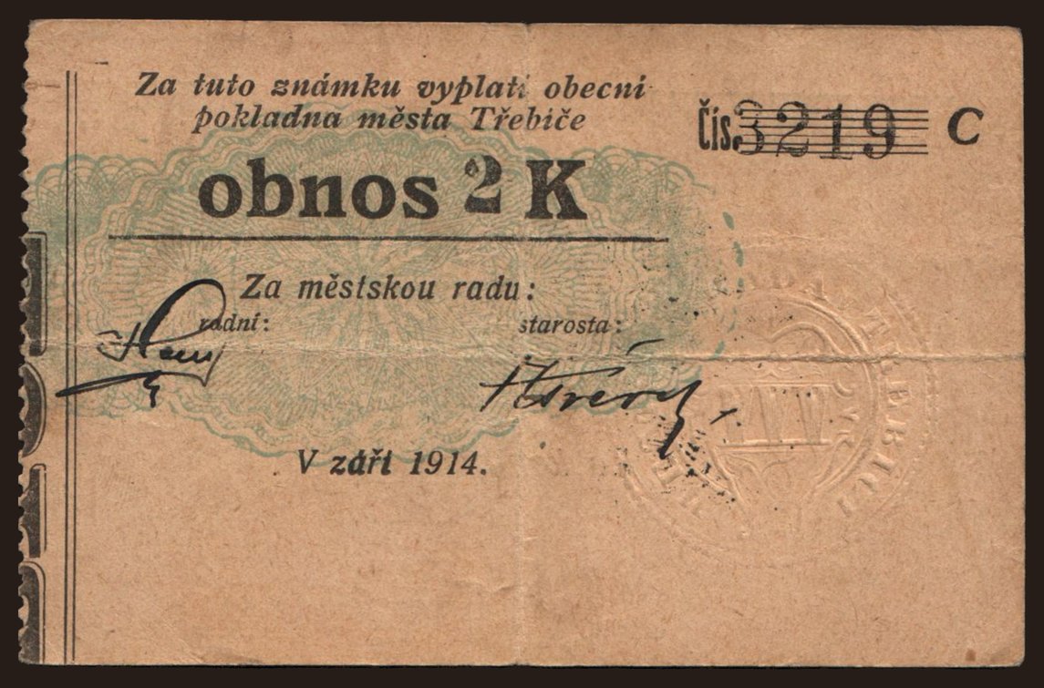 Třebíč, 2 koruny, 1914