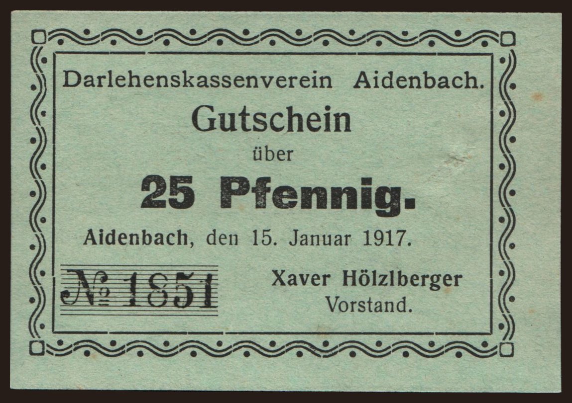 Aidenbach/ Darlehenskassenverein, 25 Pfennig, 1917