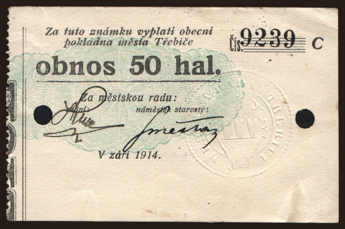 Třebíč, 50 haléřů, 1914