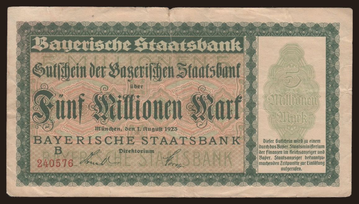 Bayerische Staatsbank, 5.000.000 Mark, 1923