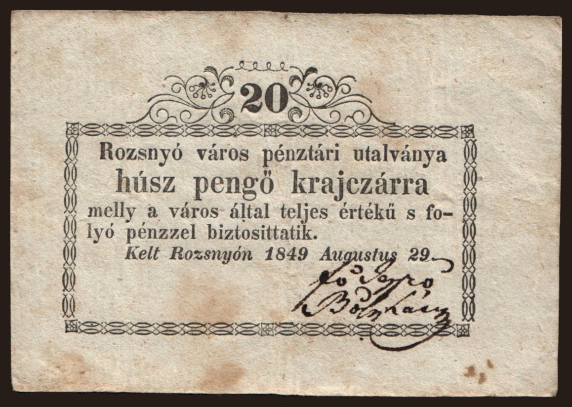 Rozsnyó, 20 krajcár, 1849