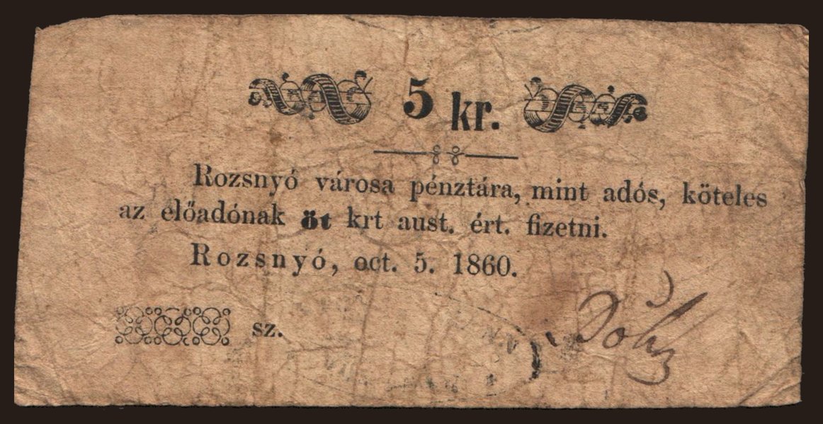 Rozsnyó, 5 krajcár, 1860