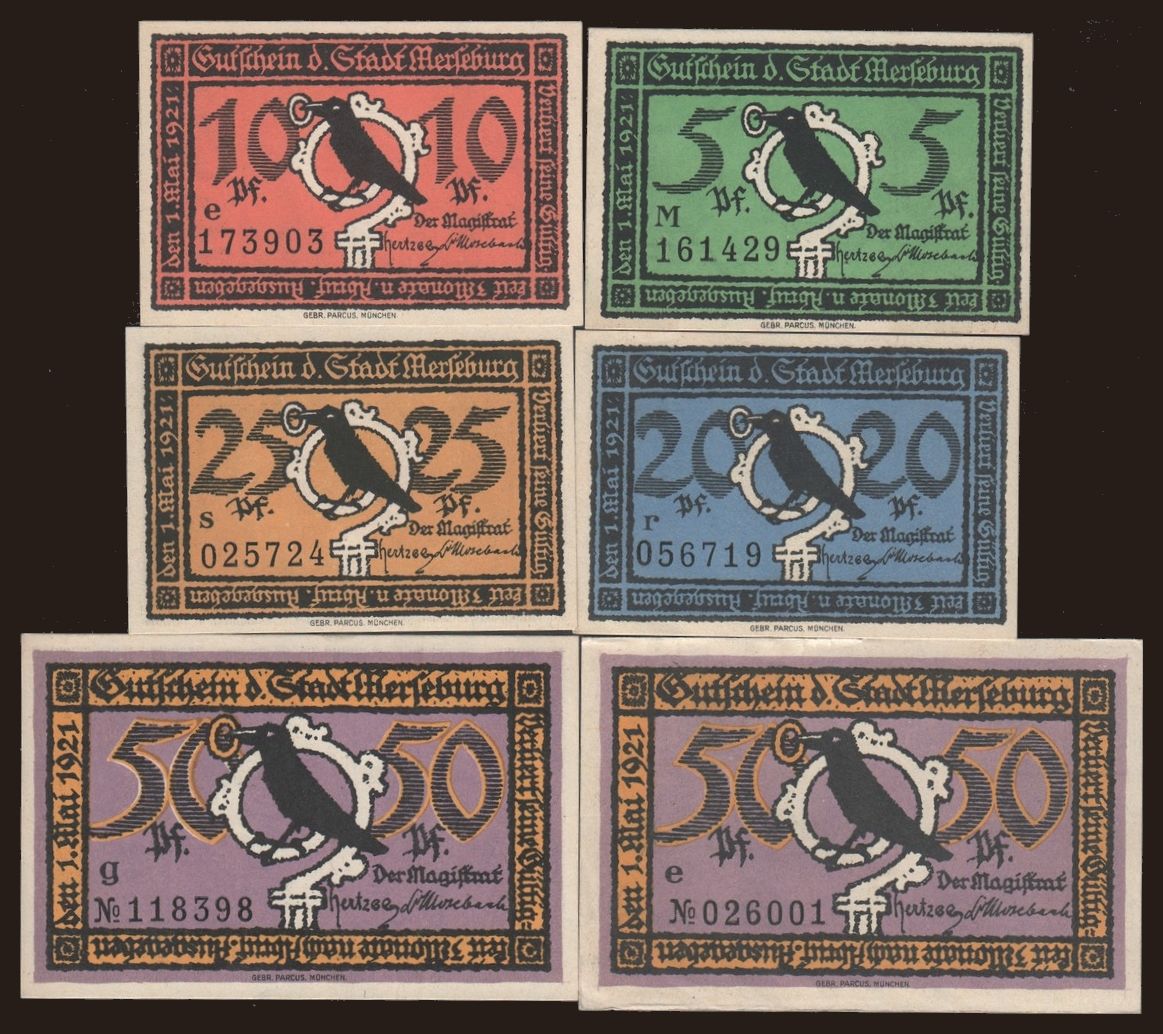 Merseburg, 6x 5 - 50 Pfennig, 1921