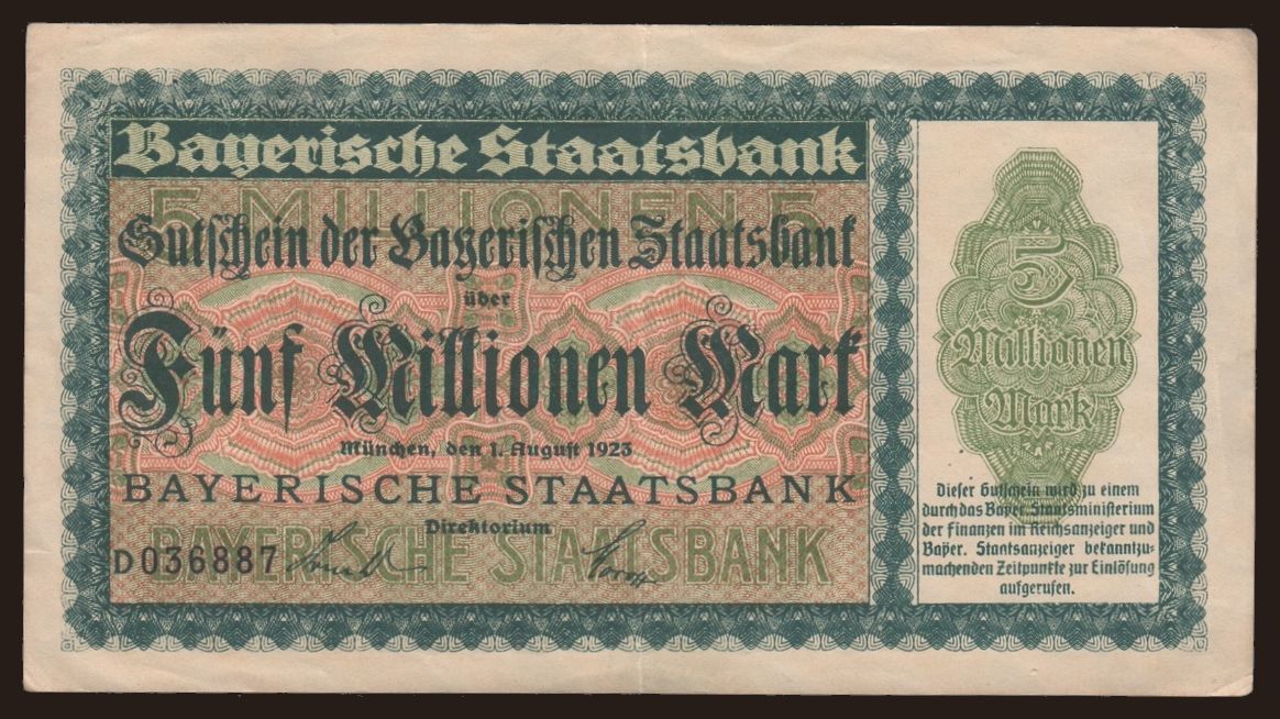 Bayerische Staatsbank, 5.000.000 Mark, 1923