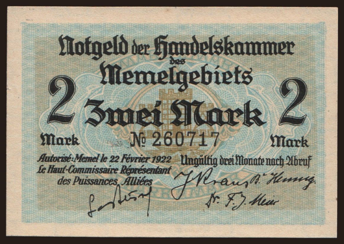 Memel, 2 Mark, 1922