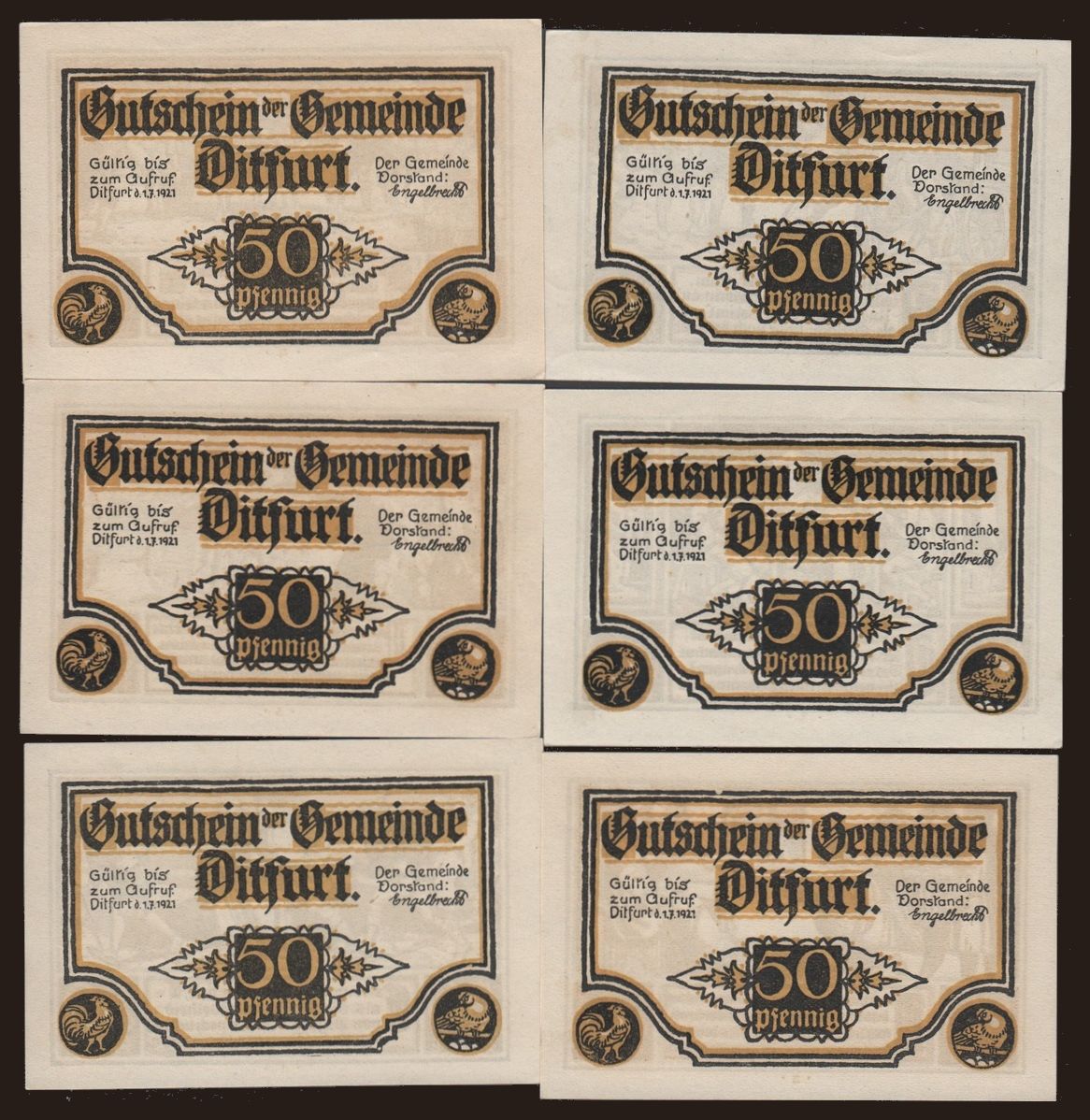 Dirfurt, 6x 50 Pfennig, 1921