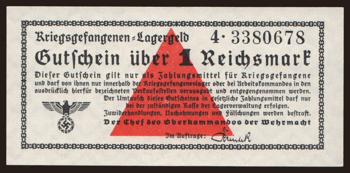 Lagergeld, 1 Reichsmark, 1939